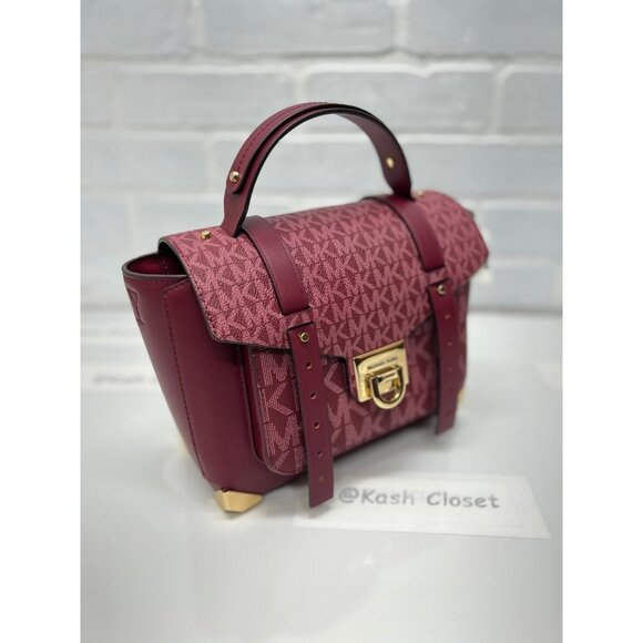 Michael Kors satchel manhattan medium leather MK signature purse mulberry multi - Picture 2 of 12